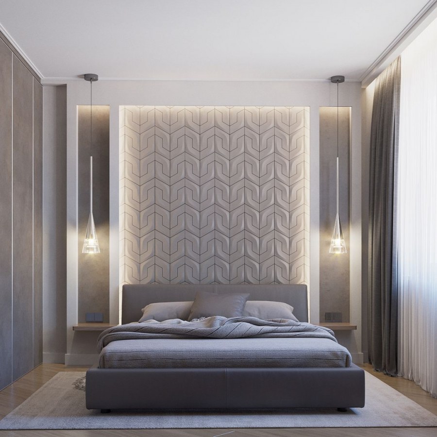 Гардеробная в спальне за изголовьем кровати