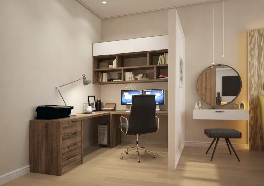 Интерьер спальни с компьютерным столом