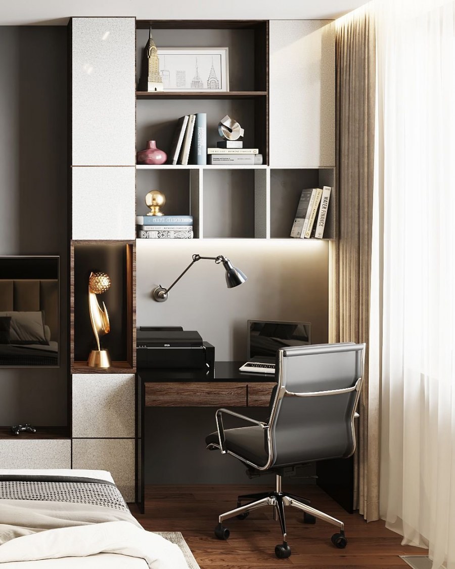 Гостиная спальня с рабочим местом