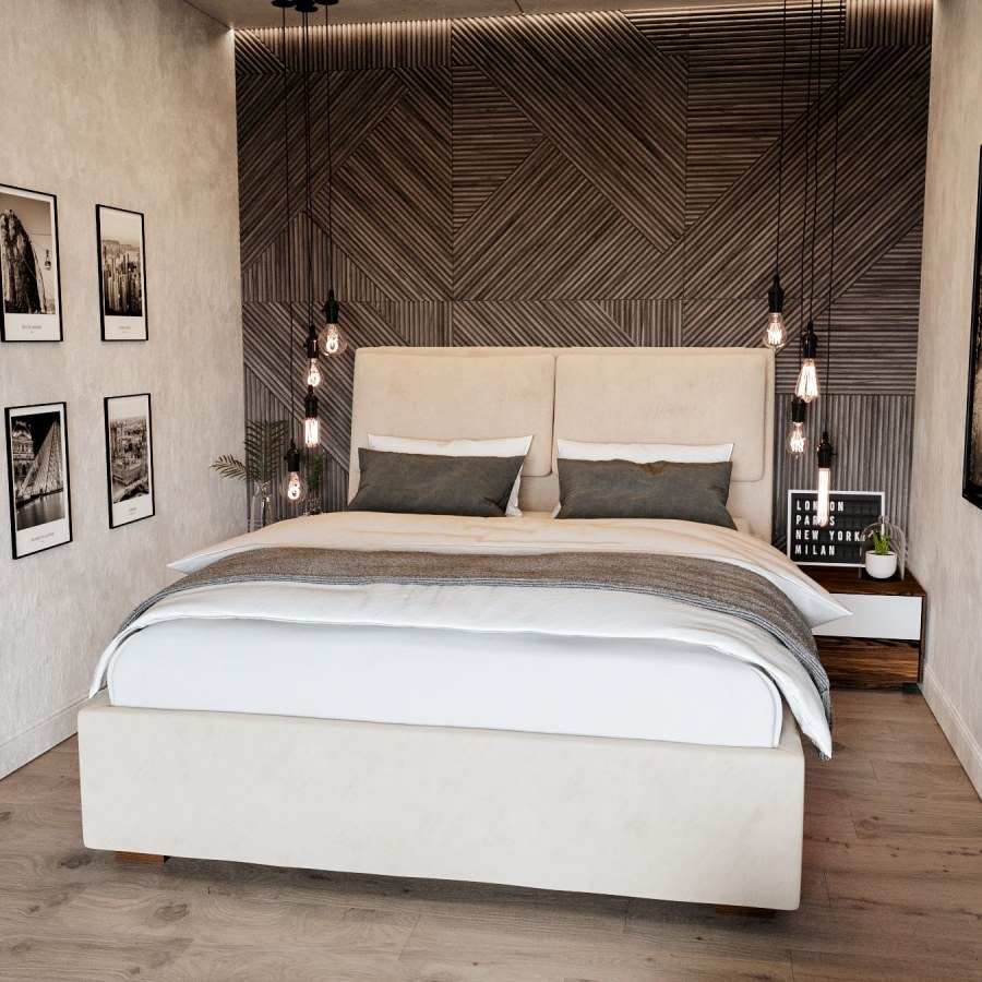 Спальня в сине бежевых тонах