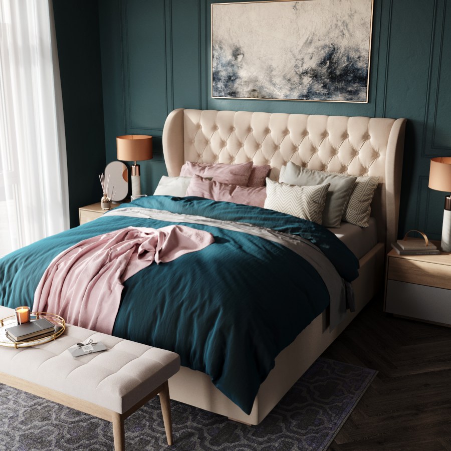 Бежевая кровать в интерьере