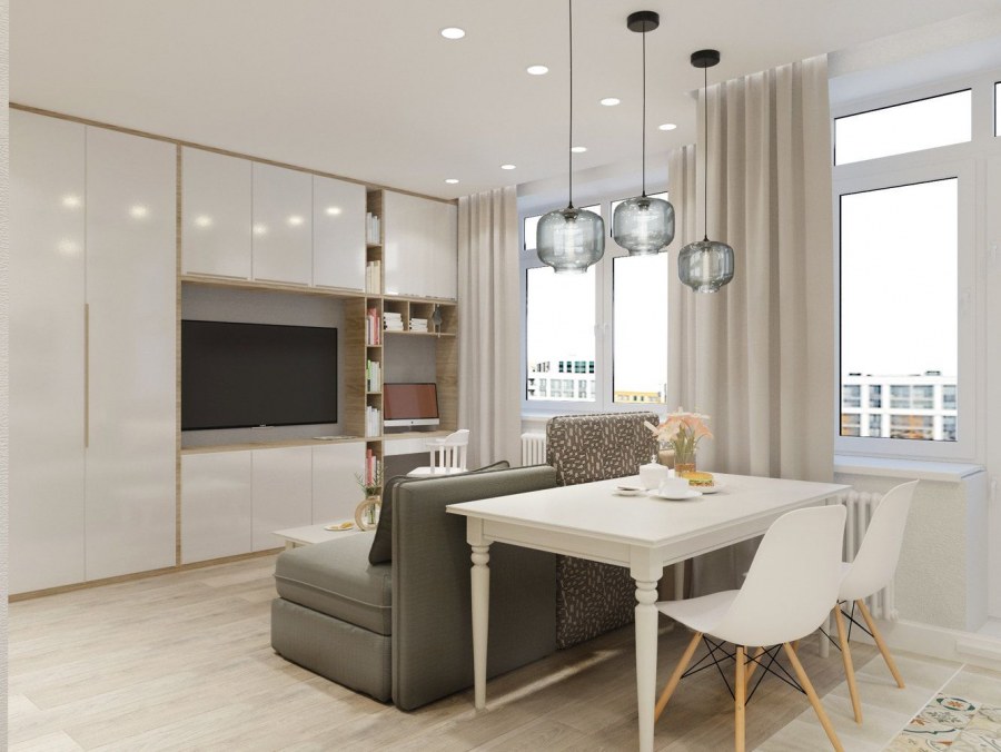 Кухня гостиная с рабочей зоной