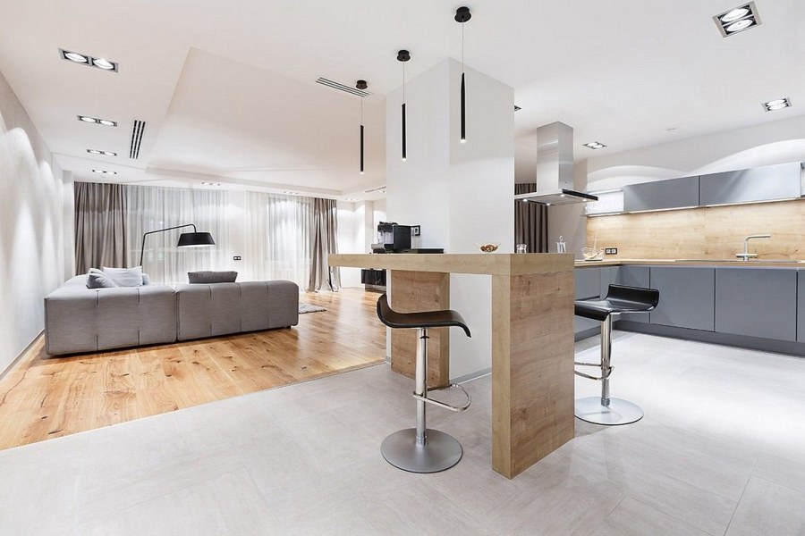 Кухня-гостиная с барной стойкой