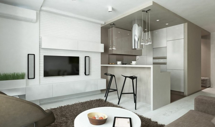 Современная кухня-гостиная 20 кв