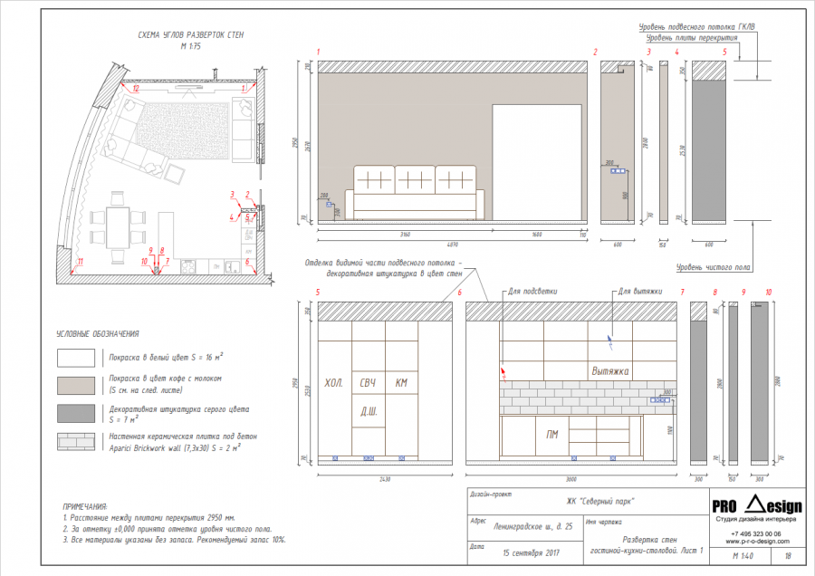 Развертка стен с раскладкой плитки