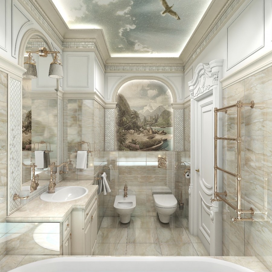 Интерьер маленькой ванной в классическом стиле