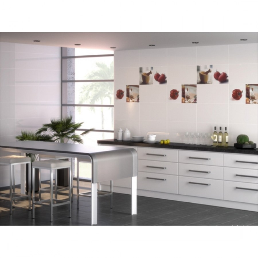 Белая плитка на кухне