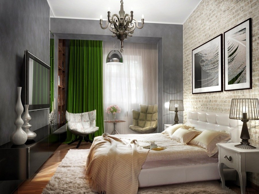 Спальня в пастельных тонах в стиле лофт