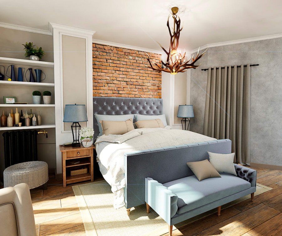 Спальня в скандинавском стиле с элементами лофт