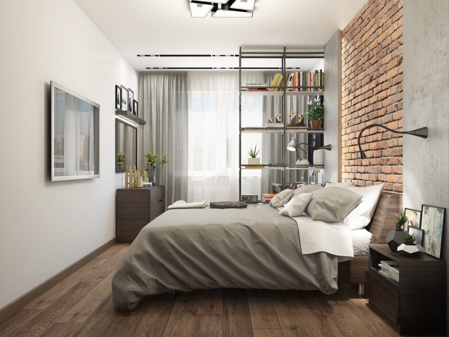 Уютная спальня в стиле лофт