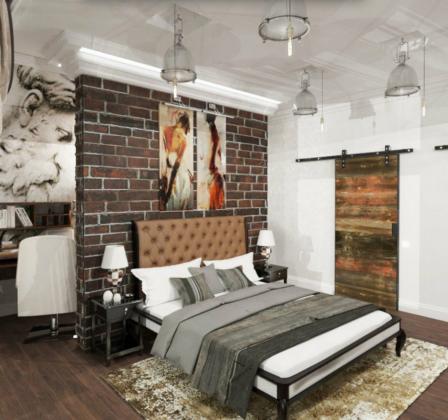 Интерьер спальни лофт