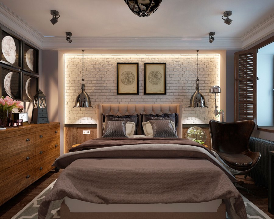 Спальня в стиле лофт и классика