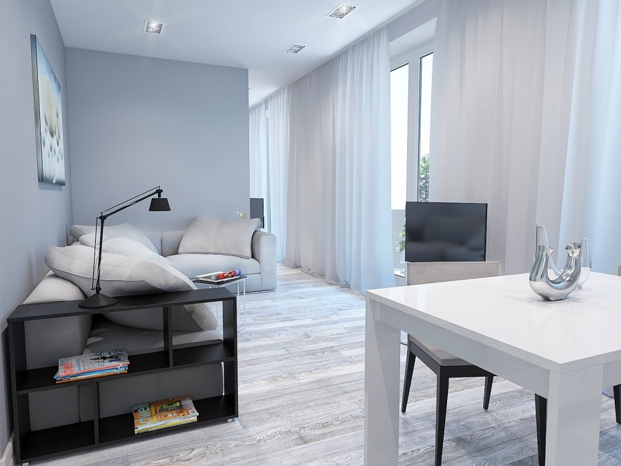 Интерьер однушки в холодных тонах