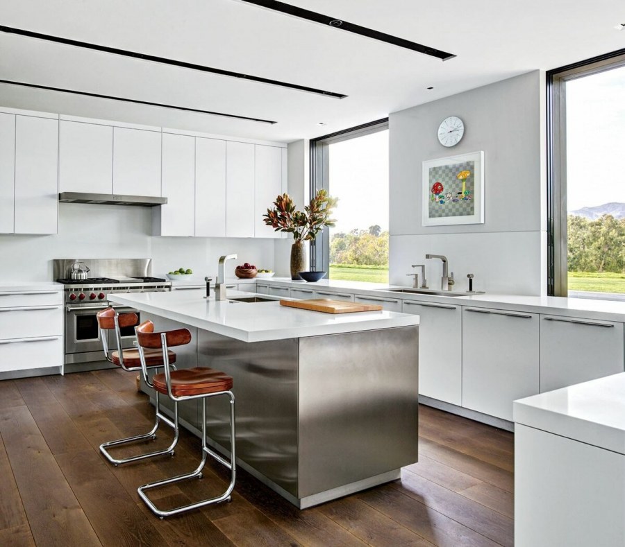 Кухни в стиле Модерн белые с островом