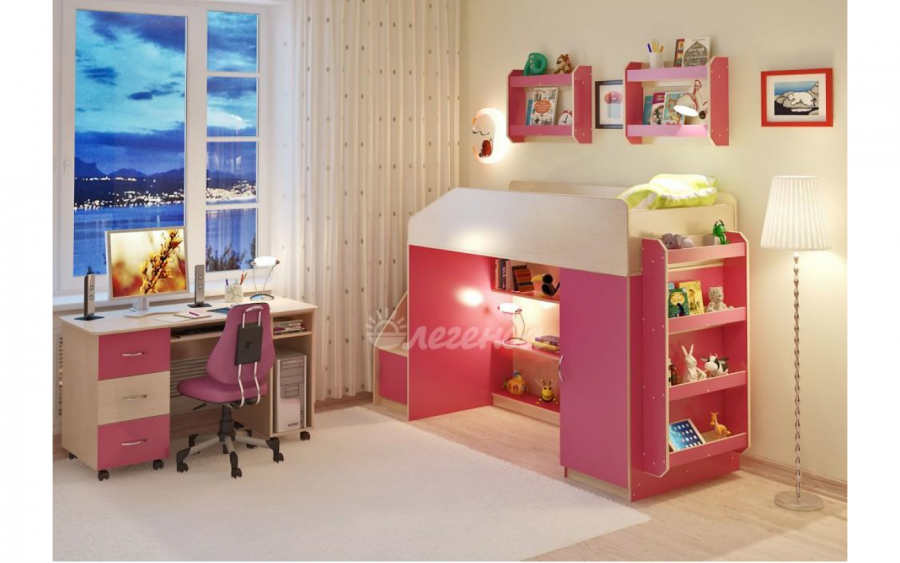 Кровать чердак детская Легенда розовая