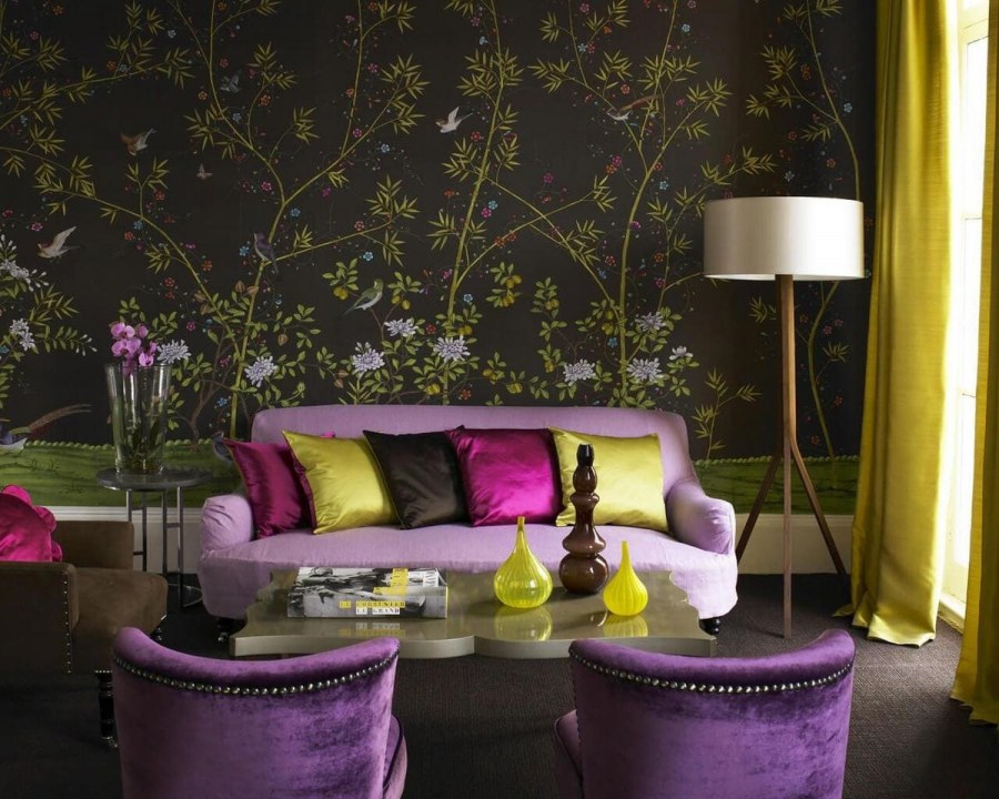 Сиреневый и желтый в интерьере