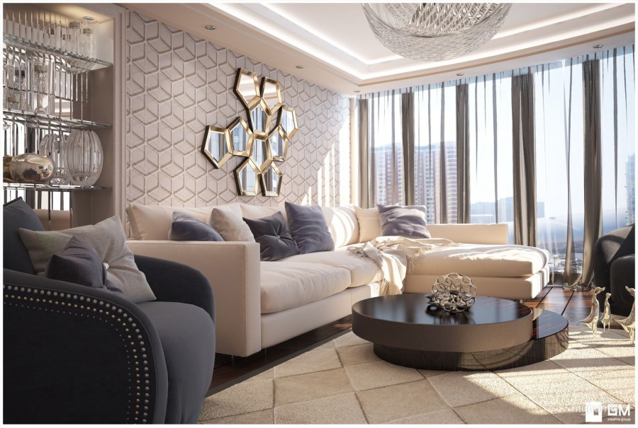 Гостиная в стиле ар деко в светлых тонах