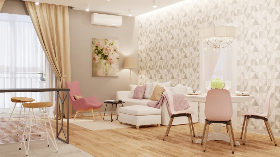 Желтые шторы в интерьере гостиной