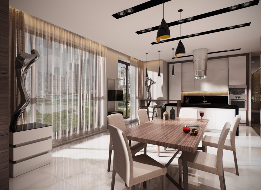 Кухни гостиные с панорамными окнами