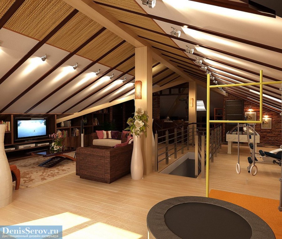 Отделка потолка ансарда