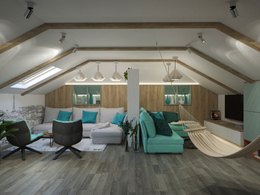 4 Скатная крыша на мансарде интерьер