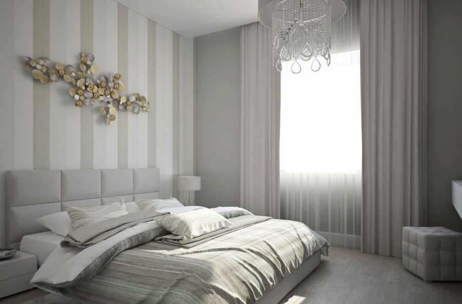 Серые обои в спальне