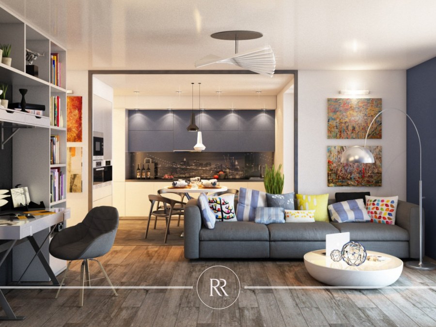 Гостиная с элементами лофта