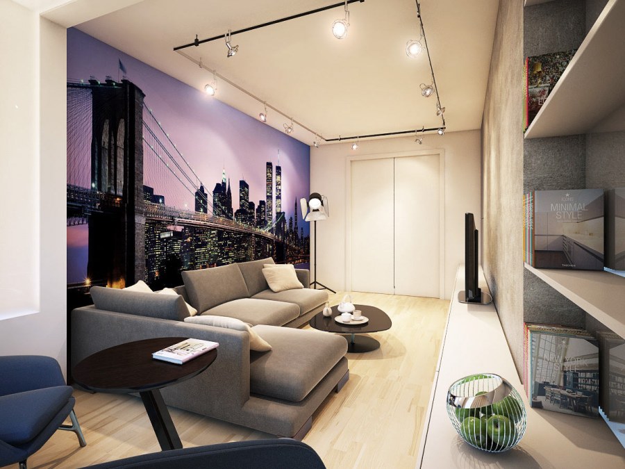 Фотообои в интерьере квартиры студии