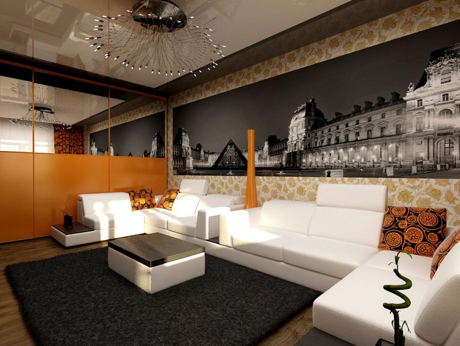 Гостиная в современном стиле с фотообоями