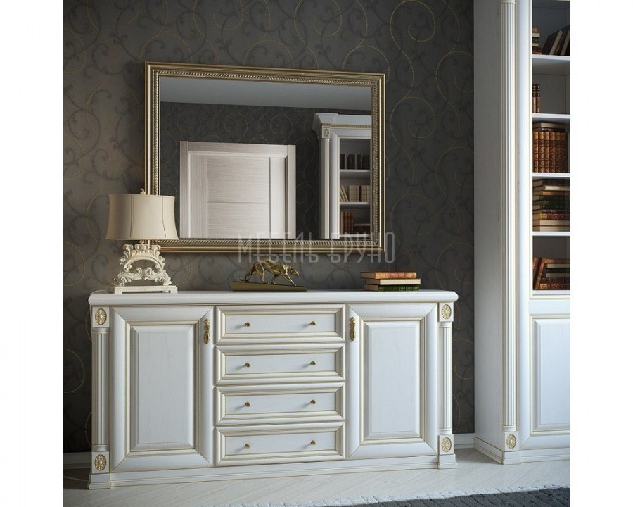 Тумба под ТВ классика белая с патиной серебро