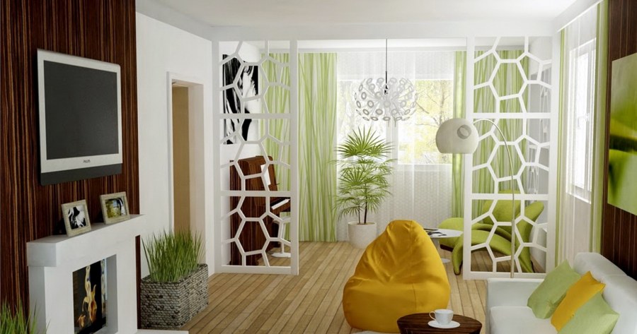 Перегородки для зонирования пространства в гостиной