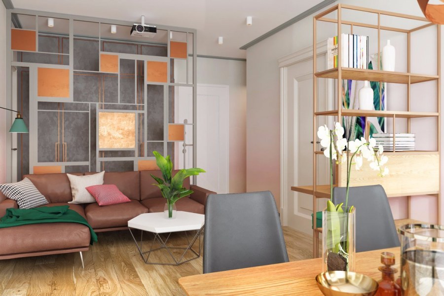 Гостиная с зонированием рабочей зоны