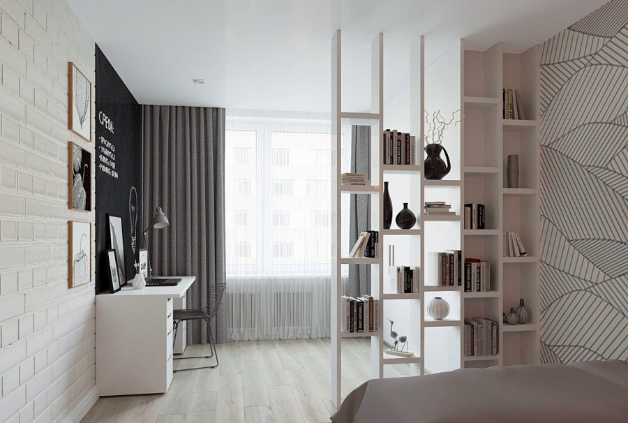 Зонирование гостиной аквариумом