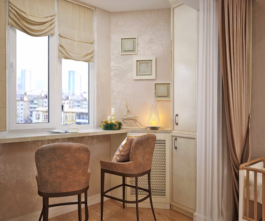 Шторы на присоединенном балконе