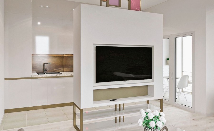 Перегородка с телевизором для зонирования