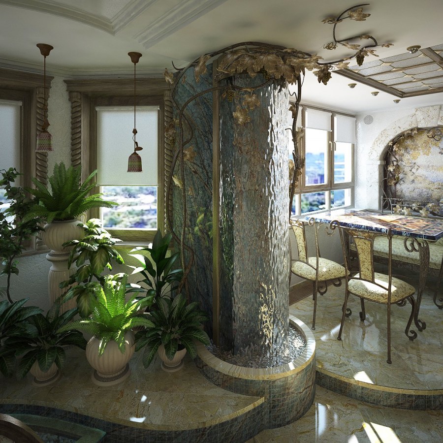 Интерьерный водопад по стеклу