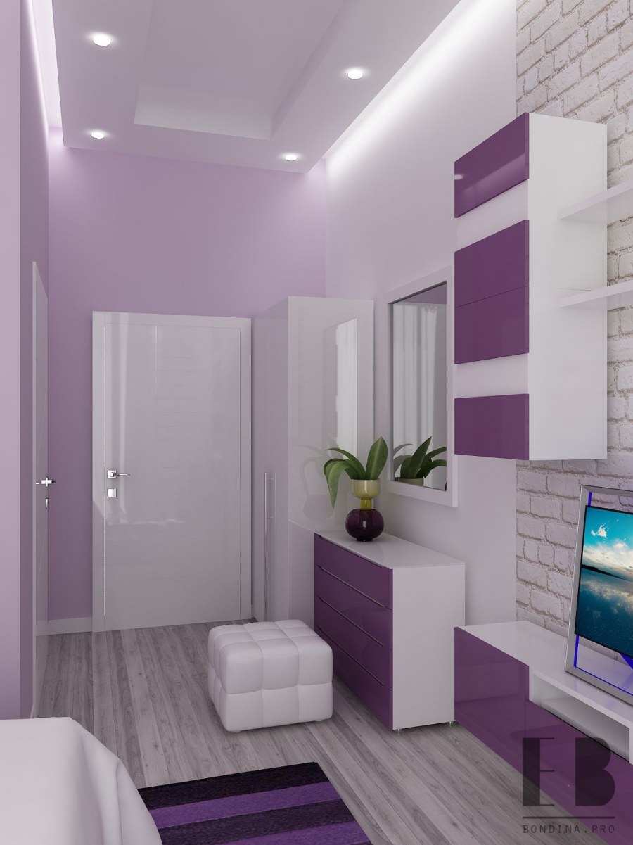 Комната в белом и фиолетовом цвете