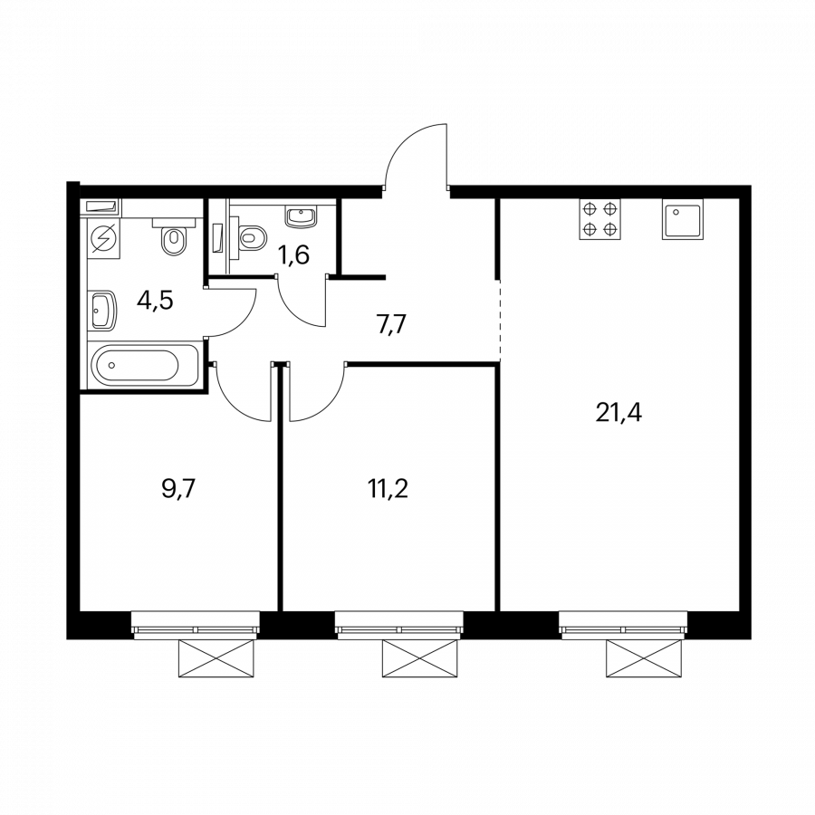 Площадь квартир пик