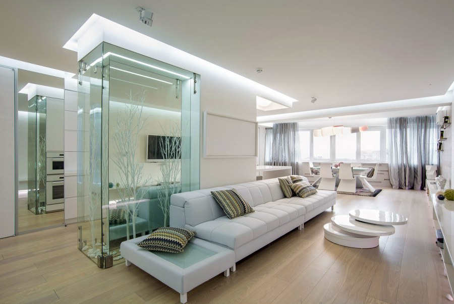 Стеклянная перегородка в гостиной