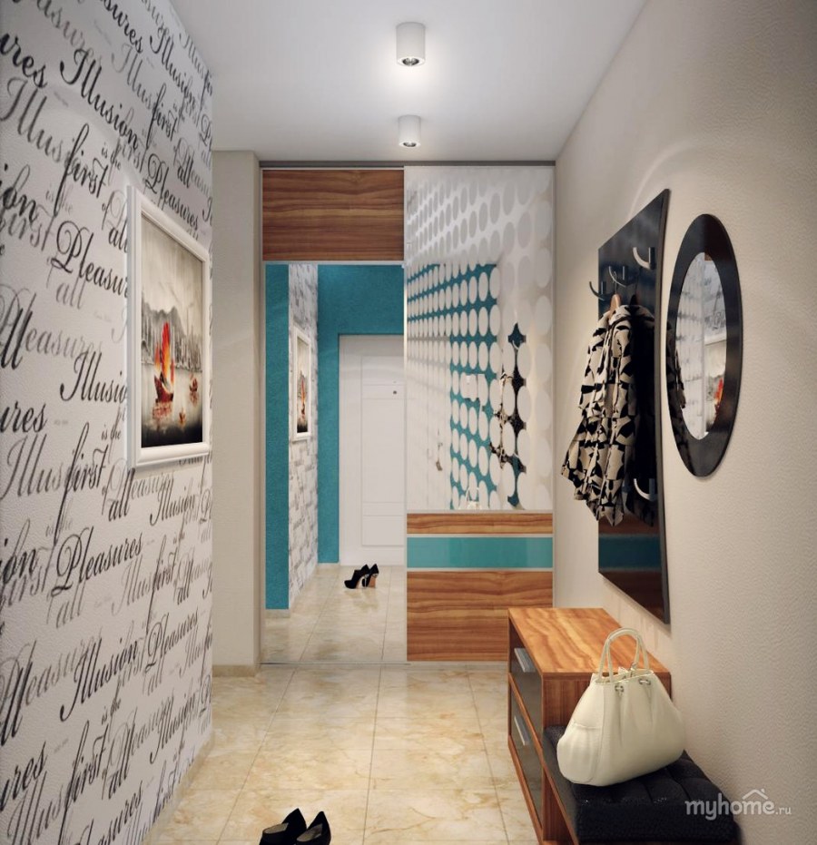 Прихожая бирюзовая с кирпичиками