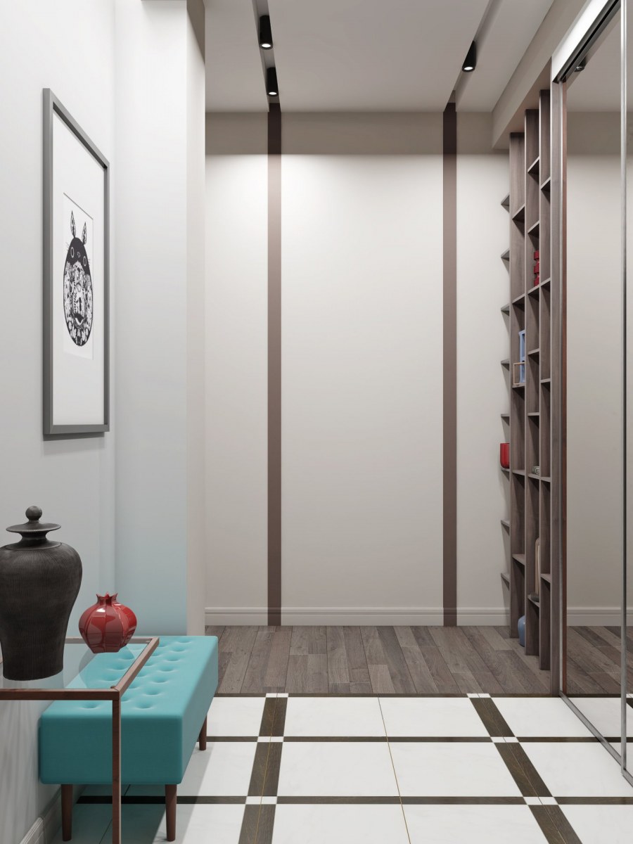 Серая прихожая с яркими акцентами