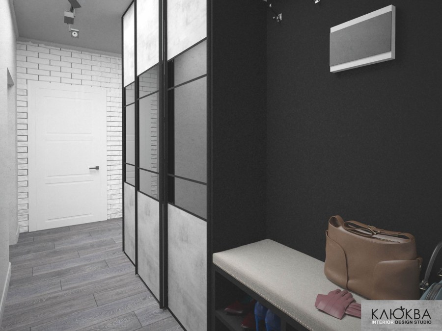 Серая прихожая с яркими акцентами