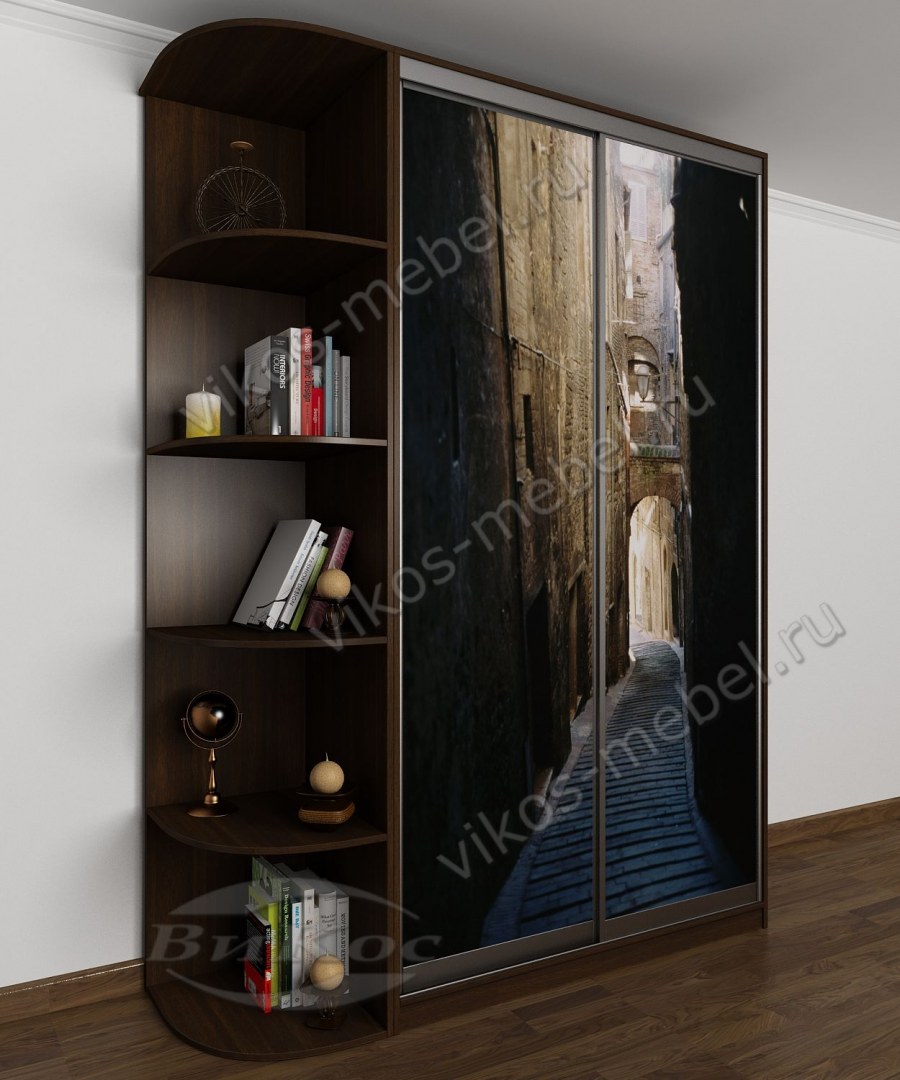 3 Створчатый шкаф-купе в венге с боковыми полками