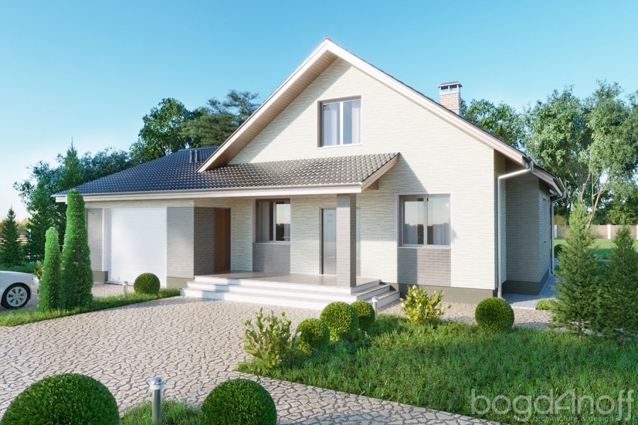 Дом с гаражом и крыльцом под одной крышей