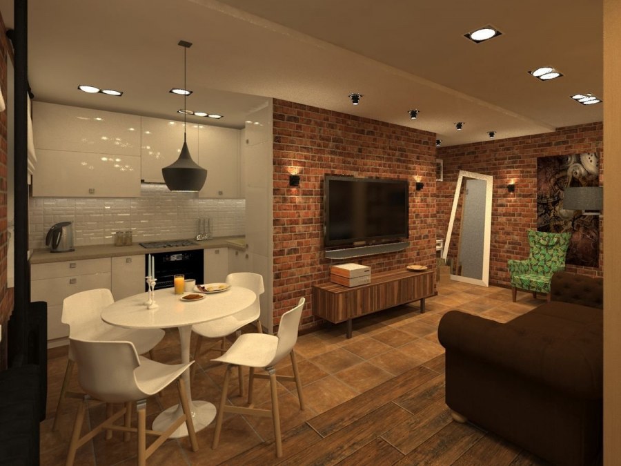 Кухня-гостиная 22м2 эколофт