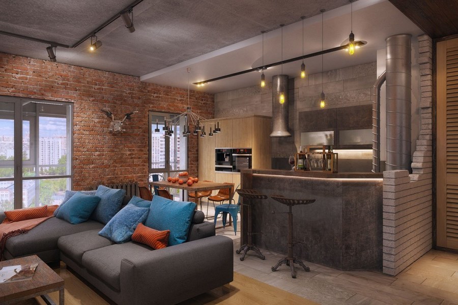 Гостиная студия лофт