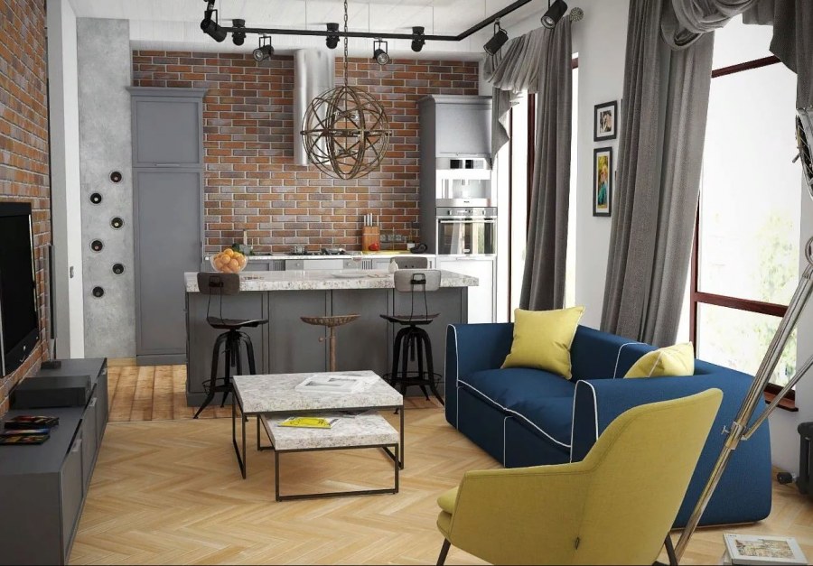 Студия 37 кв.м в стиле лофт