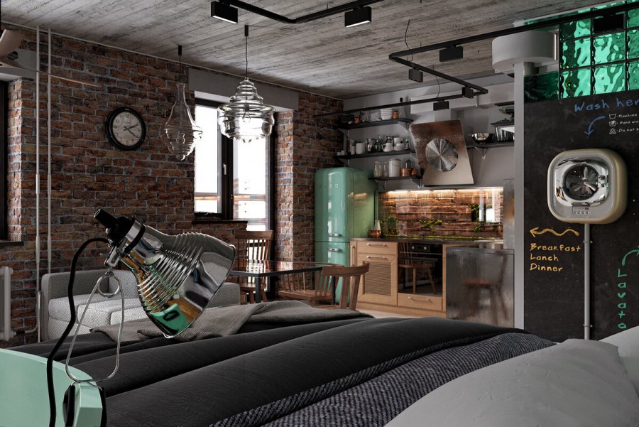 Студия в стиле Индастриал