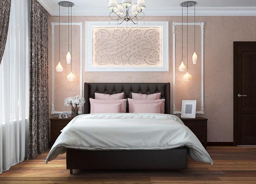Спальня в пастельно розовых тонах