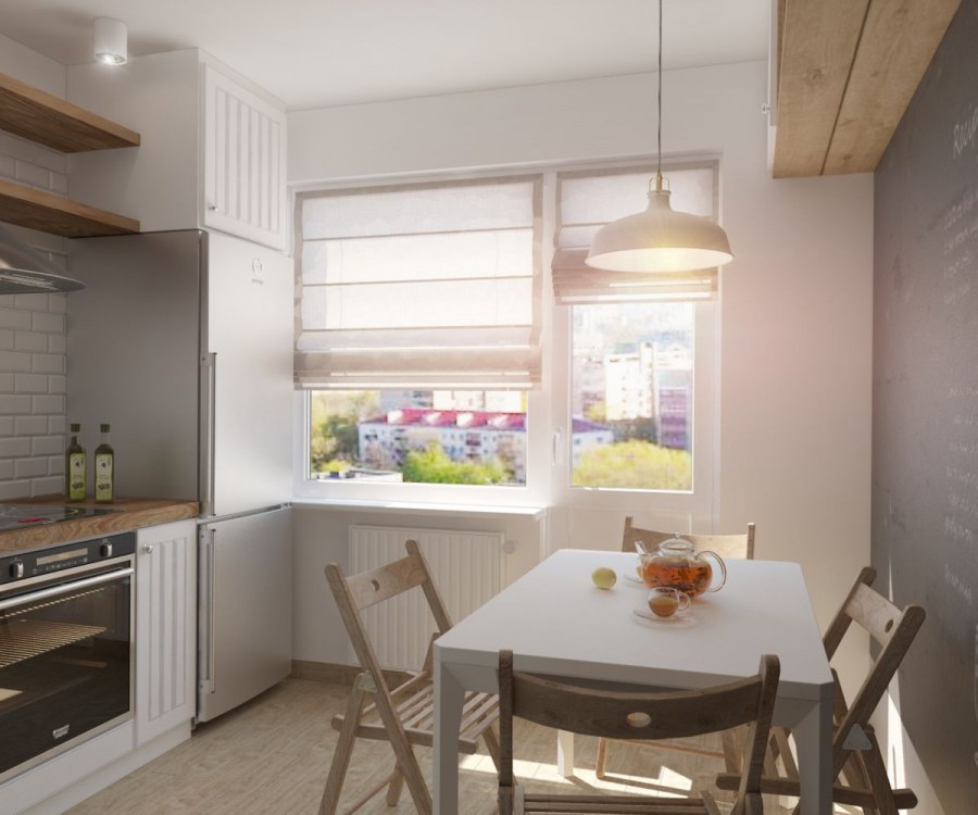 Интерьер кухни 5.5 кв.м с диванчиком